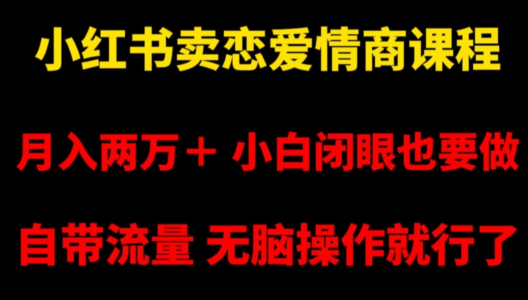 小红书卖恋爱情商课程，月入两万＋，小白闭眼也要做，自带流量，无脑操作就行了【揭秘】-一起网赚吧