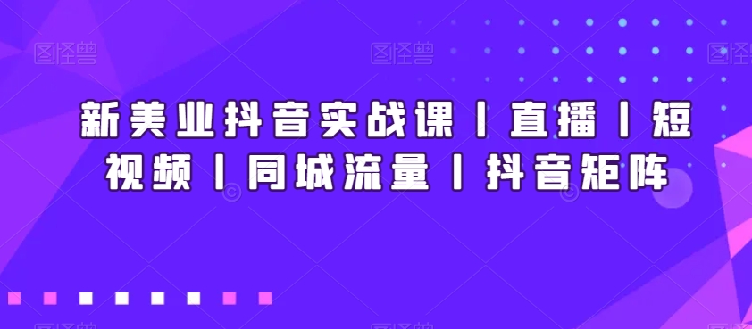 新美业抖音实战课丨直播丨短视频丨同城流量丨抖音矩阵-一起网赚吧