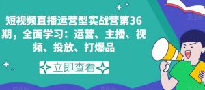 短视频直播运营型实战营第36期，全面学习：运营、主播、视频、投放、打爆品-一起网赚吧