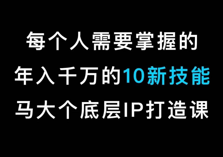 马大个的IP底层逻辑课，​每个人需要掌握的年入千万的10新技能，约会底层IP打造方法！-一起网赚吧