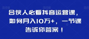合伙人必看抖音运营课,如何月入10万+,一节课告诉你答案!-一起网赚吧