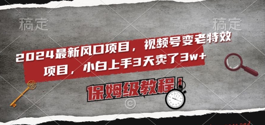 2024最新风口项目，视频号变老特效项目，电脑小白上手3天卖了3w+，保姆级教程【揭秘】-一起网赚吧