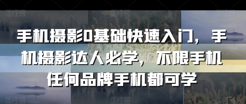 手机摄影0基础快速入门，手机摄影达人必学，不限手机任何品牌手机都可学-一起网赚吧