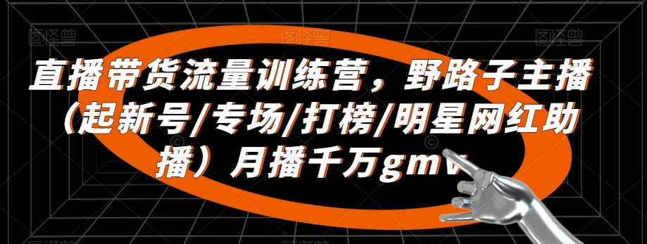 直播带货流量训练营，​野路子主播（起新号/专场/打榜/明星网红助播）月播千万gmv-一起网赚吧