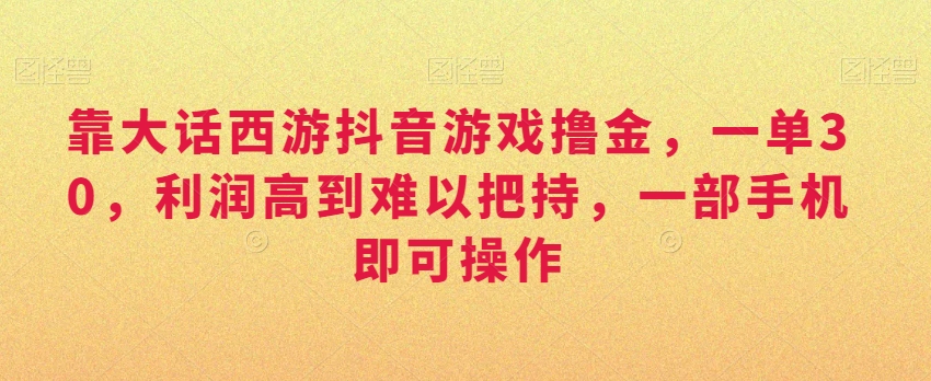 靠大话西游抖音游戏撸金，一单30，利润高到难以把持，一部手机即可操作，日入3000+【揭秘】-一起网赚吧