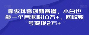 靠做抖音创新赛道，小白也能一个月涨粉10万+，回收账号变现2万+【揭秘】-一起网赚吧
