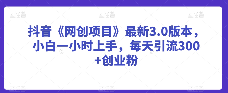抖音《网创项目》最新3.0版本，小白一小时上手，每天引流300+创业粉【揭秘】-一起网赚吧