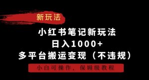 小红书笔记新玩法，日入1000+，多平台搬运变现（不违规），小白可操作，保姆级教程【揭秘】-一起网赚吧