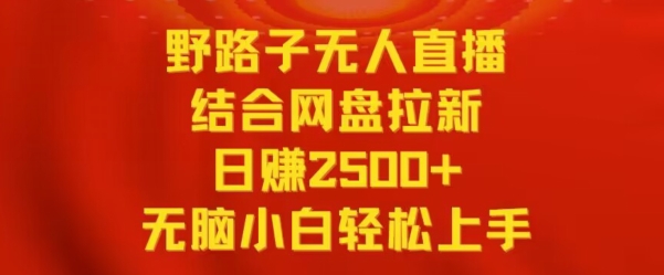 野路子无人直播结合网盘拉新，日赚2500+，小白无脑轻松上手【揭秘】-一起网赚吧