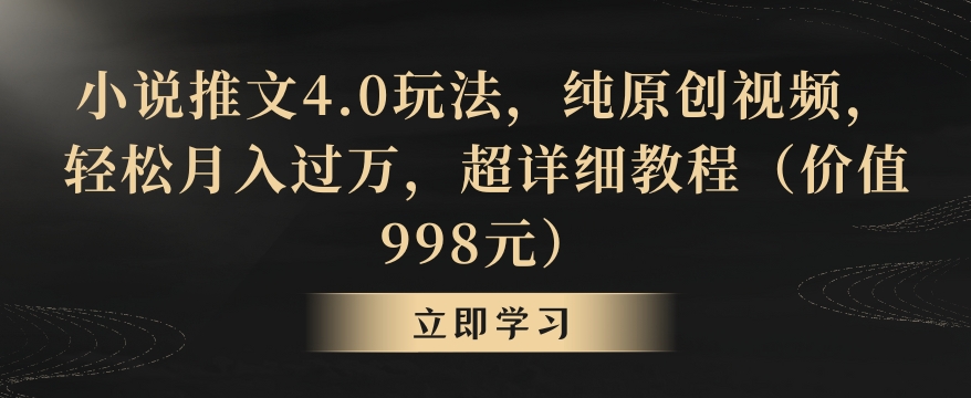 小说推文4.0玩法，纯原创视频，轻松月入过万，超详细教程（价值998元）【揭秘】-一起网赚吧