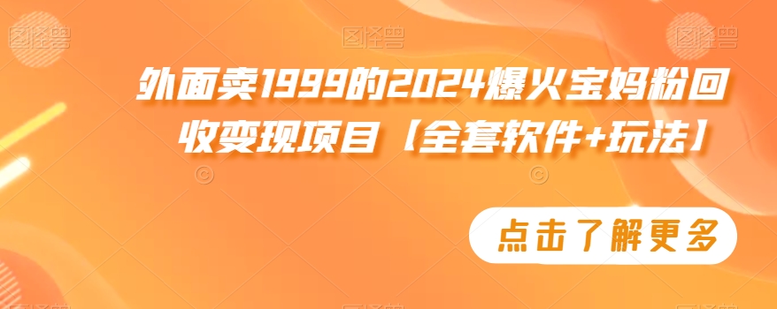 外面卖1999的2024爆火宝妈粉回收变现项目【全套软件+玩法】【揭秘】-一起网赚吧