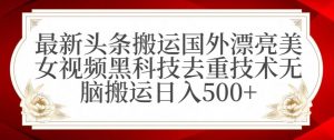 最新头条搬运国外漂亮美女视频黑科技去重技术无脑搬运日入500+【揭秘】-一起网赚吧