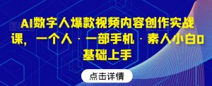 AI数字人爆款视频内容创作实战课，一个人·一部手机·素人小白0基础上手-一起网赚吧