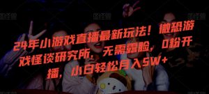 24年小游戏直播最新玩法!微恐游戏怪谈研究所,无需露脸,0粉开播,小白轻松月入5W+【揭秘】-一起网赚吧