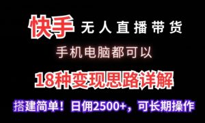 快手无人直播带货,手机电脑都可以,18种变现思路详解,搭建简单日佣2500+【揭秘】-一起网赚吧