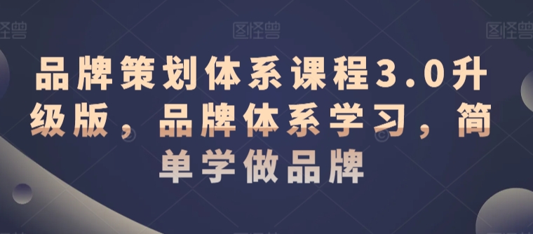 品牌策划体系课程3.0升级版，品牌体系学习，简单学做品牌-一起网赚吧