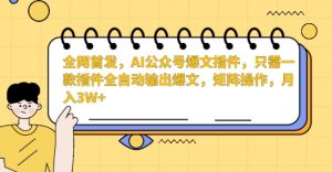 全网首发,AI公众号爆文插件,只需一款插件全自动输出爆文,矩阵操作,月入3W+【揭秘】-一起网赚吧