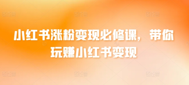 小红书涨粉变现必修课，带你玩赚小红书变现-一起网赚吧