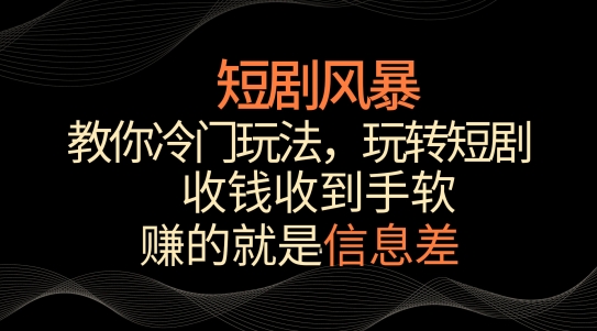 短剧风暴，教你冷门玩法，玩转短剧，收钱收到手软【揭秘】-一起网赚吧