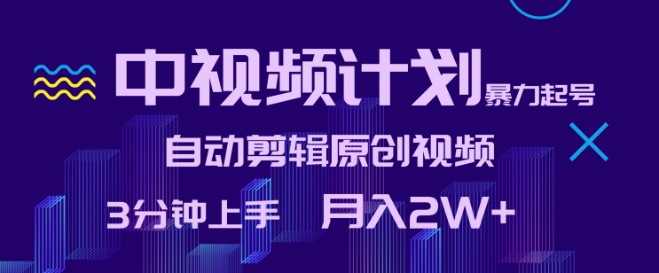 中视频计划暴力起号，自动剪辑原创视频，3分钟上手，月入2W+【揭秘】-一起网赚吧