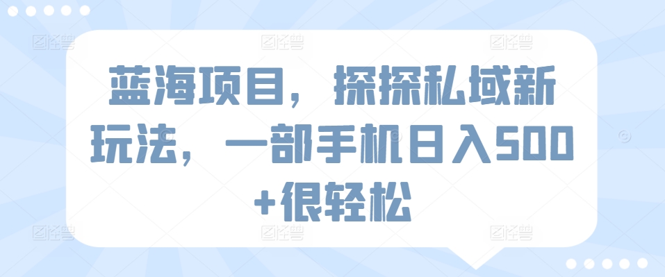蓝海项目，探探私域新玩法，一部手机日入500+很轻松【揭秘】-一起网赚吧