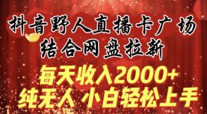 每天收入2000+，抖音野人直播卡广场，结合网盘拉新，纯无人，小白轻松上手【揭秘】-一起网赚吧