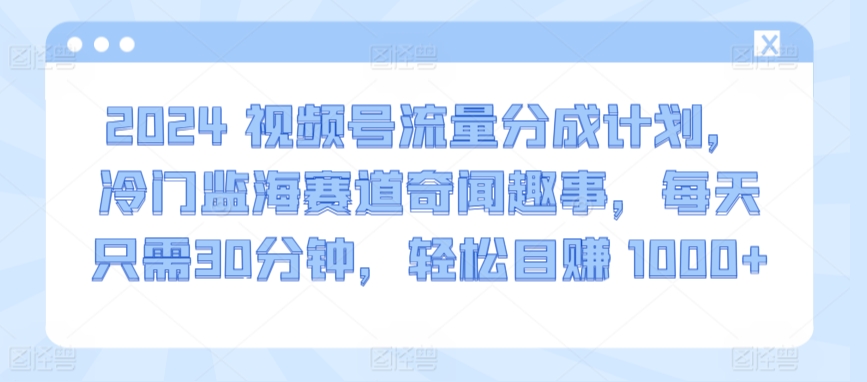 2024视频号流量分成计划，冷门监海赛道奇闻趣事，每天只需30分钟，轻松目赚 1000+【揭秘】-一起网赚吧