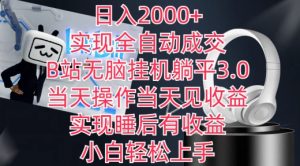 日入2000+，实现全自动成交，B站无脑挂机躺平3.0，当天操作当天见收益，实现睡后有收益【揭秘】-一起网赚吧