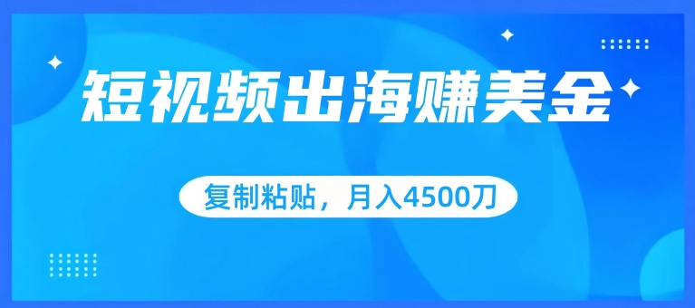 短视频出海赚美金，复制粘贴批量操作，小白轻松掌握，月入4500美刀【揭秘】-一起网赚吧