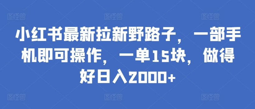 小红书最新拉新野路子，一部手机即可操作，一单15块，做得好日入2000+【揭秘】-一起网赚吧