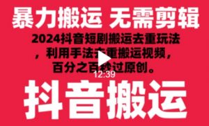 2024最新抖音搬运技术，抖音短剧视频去重，手法搬运，利用工具去重，达到秒过原创的效果【揭秘】-一起网赚吧
