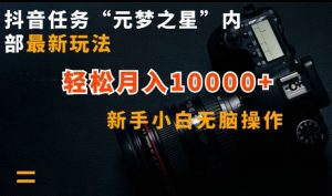 抖音任务“元梦之星”内部最新玩法，新手小白无脑操作，轻松月入10000+【揭秘】-一起网赚吧