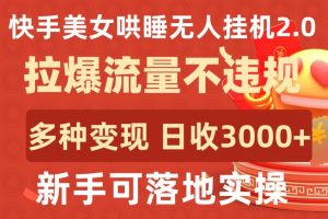 快手美女哄睡无人挂机2.0.拉爆流量不违规，多种变现途径，日收3000+，新手可落地实操【揭秘】-一起网赚吧