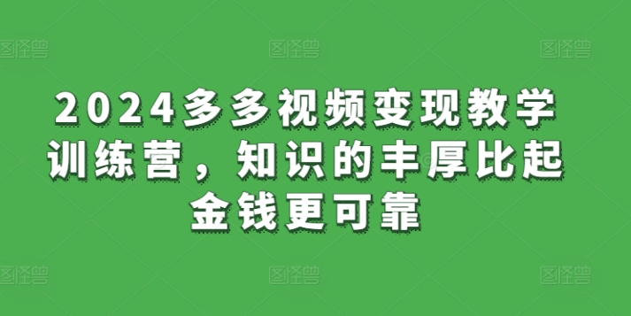 2024多多视频变现教学训练营，知识的丰厚比起金钱更可靠-一起网赚吧