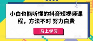 小白也能听懂的抖音短视频课程，方法不对 努力白费-一起网赚吧