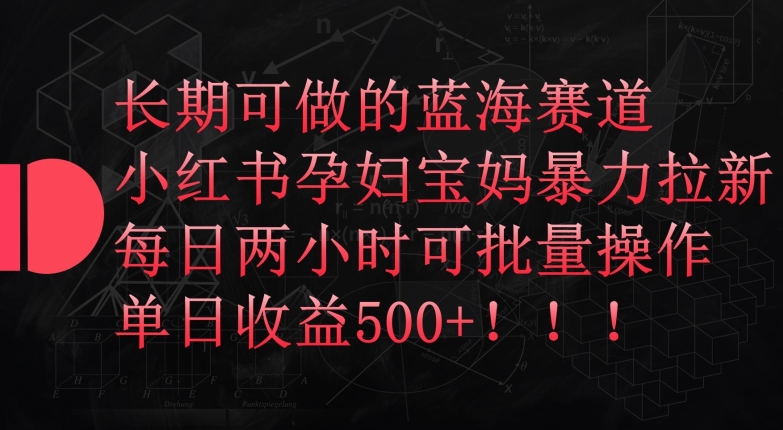 长期可做的蓝海赛道，小红书孕妇宝妈暴力拉新玩法，每日两小时可批量操作，单日收益500+【揭秘】-一起网赚吧