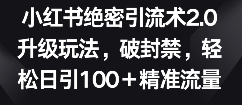 小红书绝密引流术2.0升级玩法，破封禁，轻松日引100+精准流量【揭秘】-一起网赚吧