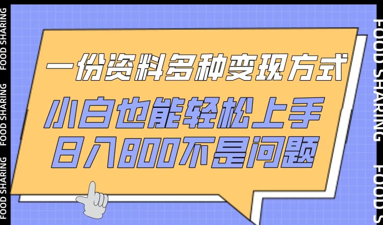 一份资料多种变现方式，小白也能轻松上手，日入800不是问题【揭秘】-一起网赚吧