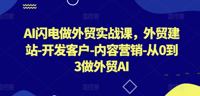 AI闪电做外贸实战课，​外贸建站-开发客户-内容营销-从0到3做外贸AI-一起网赚吧