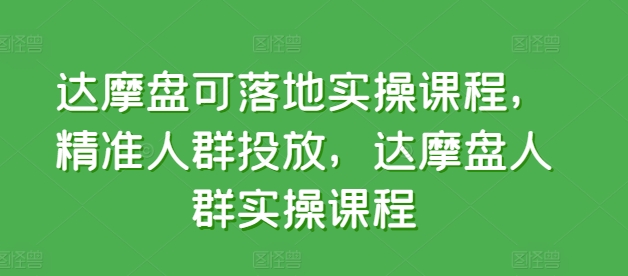 达摩盘可落地实操课程，精准人群投放，达摩盘人群实操课程-一起网赚吧