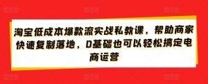 淘宝低成本爆款流实战私教课，帮助商家快速复制落地，0基础也可以轻松搞定电商运营-一起网赚吧