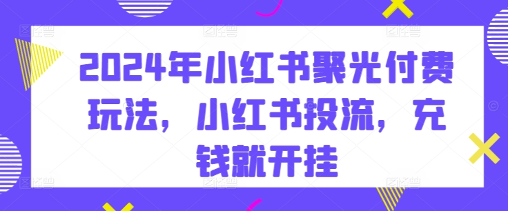 2024年小红书聚光付费玩法，小红书投流，充钱就开挂-一起网赚吧