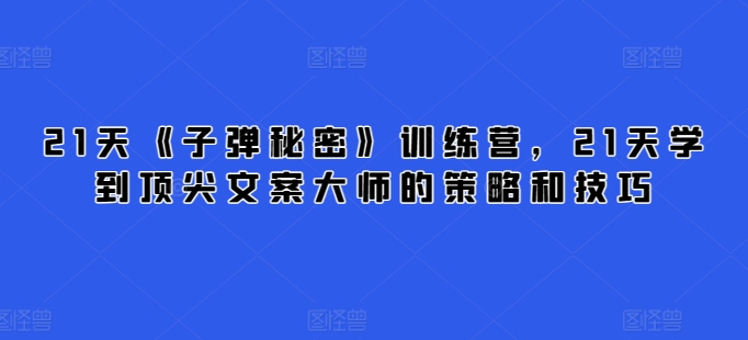 21天《子弹秘密》训练营，21天学到顶尖文案大师的策略和技巧-一起网赚吧