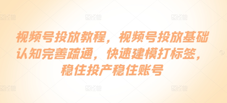 视频号投放教程，​视频号投放基础认知完善疏通，快速建模打标签，稳住投产稳住账号-一起网赚吧