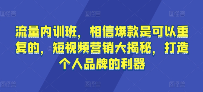 流量内训班，相信爆款是可以重复的，短视频营销大揭秘，打造个人品牌的利器-一起网赚吧