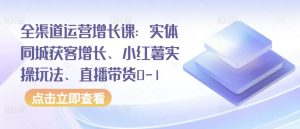 全渠道运营增长课:实体同城获客增长、小红薯实操玩法、直播带货0-1-一起网赚吧
