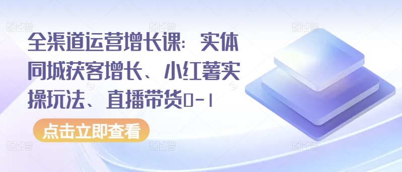 全渠道运营增长课：实体同城获客增长、小红薯实操玩法、直播带货0-1-一起网赚吧