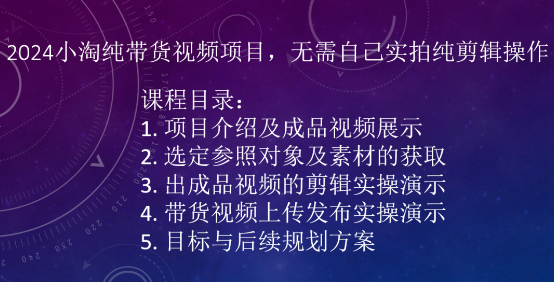 2024小淘纯带货视频项目，无需自己实拍纯剪辑操作-一起网赚吧