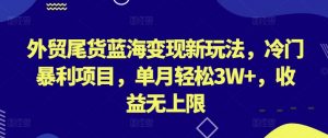 外贸尾货蓝海变现新玩法，冷门暴利项目，单月轻松3W+，收益无上限【揭秘】-一起网赚吧