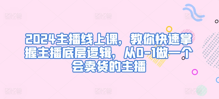 2024主播线上课，教你快速掌握主播底层逻辑，从0-1做一个会卖货的主播-一起网赚吧